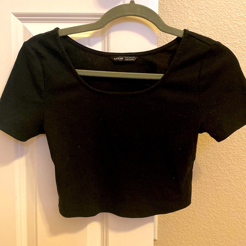 black scooped neck top